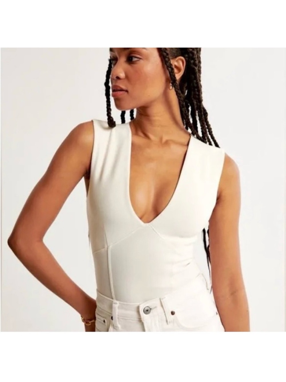 Abercrombie & Fitch Cream crepe plunge
 Bodysuit
